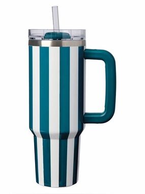 Adventuridge NWT 40oz Thirst Crusher Tumbler - Teal & White Stripes with straw